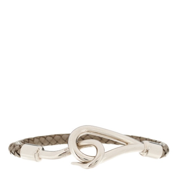 Hermès Braided Leather Jumbo Hook Bracelet – Gray – 7” - Picture 2 of 3